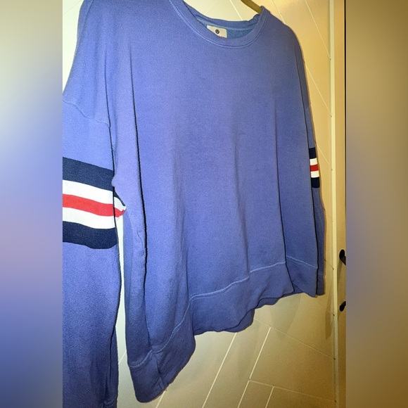 Revolve SUNDRY Arm 3 color Stripe sweatshirt crewneck Iris Red white size 2 - Picture 5 of 13